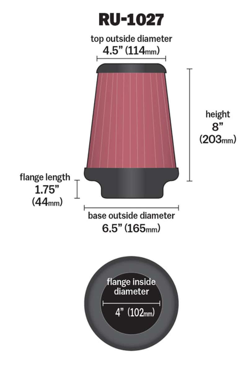 K&N Engineering — K&N Universal Clamp-On Air Filter 4in FLG / 6-1/2in B / 4-1/2in T / 8in H
Universal Clamp-On A
Clamp-on Air Filter - view 4