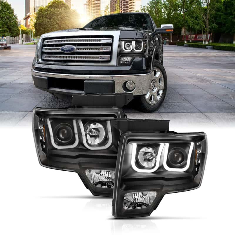 ANZO — ANZO 2009-2014 Ford F-150 Projector Headlights w/ U-Bar Switchback Black w/ Amber
Head Light Set
HdLtSet - view 1