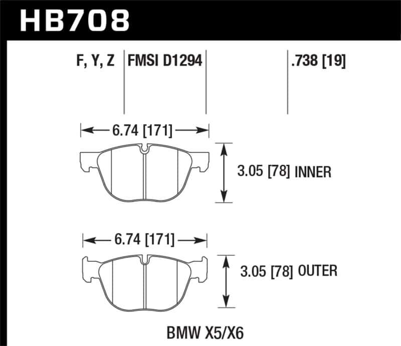 Hawk Performance — Hawk 07-08 BMW X5 3.0si/4.8i / 09-13 X5 Xdrive / 08-13 X6 Xdrive Perf Ceramic Frt Street Brake Pads
Disc Brake Pad - view 2