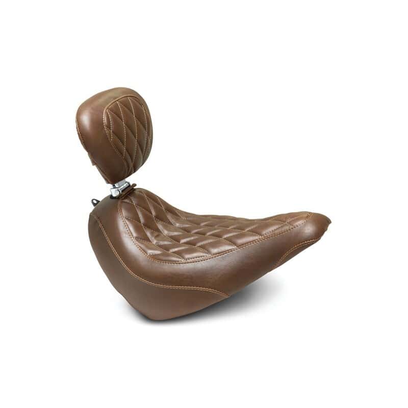Mustang Motorcycle — Mustang 18-21 Harley Softail Slim Wide Tripper Solo Seat w/Driver Backrest Diamond - Brown - view 2