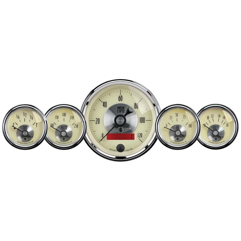 AutoMeter — AutoMeter Gauge Kit 5 Pc. 3-3/8in. & 2-1/16in. Elec. Speedo W/Lcd Odo Prestige Antique. Ivory - view 2