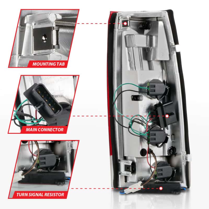 ANZO — ANZO 1999-2000 Cadillac Escalade LED Taillights Chrome Housing Red/Clear Lens Pair - view 11