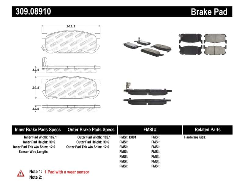 Stoptech — StopTech Performance 01-05 Miata w/ Sport Suspension Rear Brake Pads D891
Sprt Brk Pad W/Hdwr - view 7