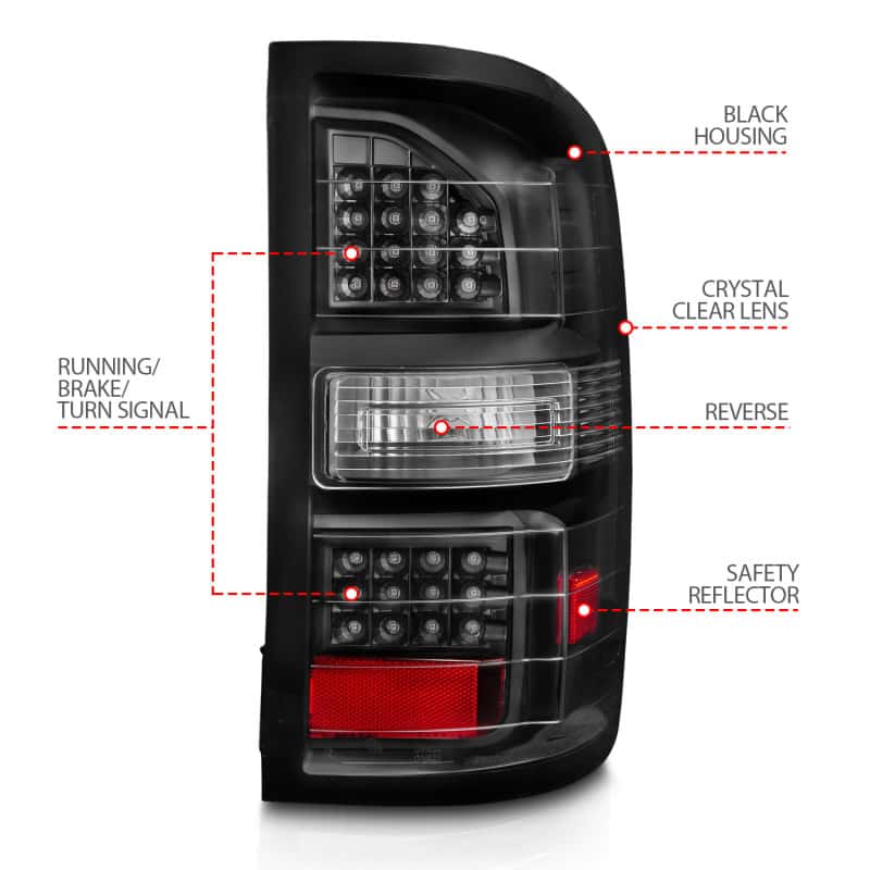 ANZO — ANZO 2014-2018 GMC Sierra LED Tail Lights Black Housing Clear Lens - view 8