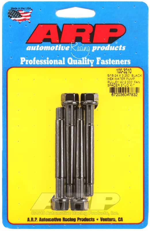 ARP — ARP 5/16-24 X 3.250 Black Hex Water Pump Pulley w/ 2.000in Fan Spacer Stud Kit - view 1