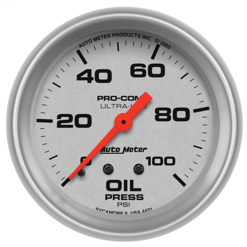 AutoMeter — Autometer Ultra-Lite 66.7mm Mechanical 0-100 PSI Oil Pressure Gauge
2-5/8" OIL PRESS, 0- - view 2