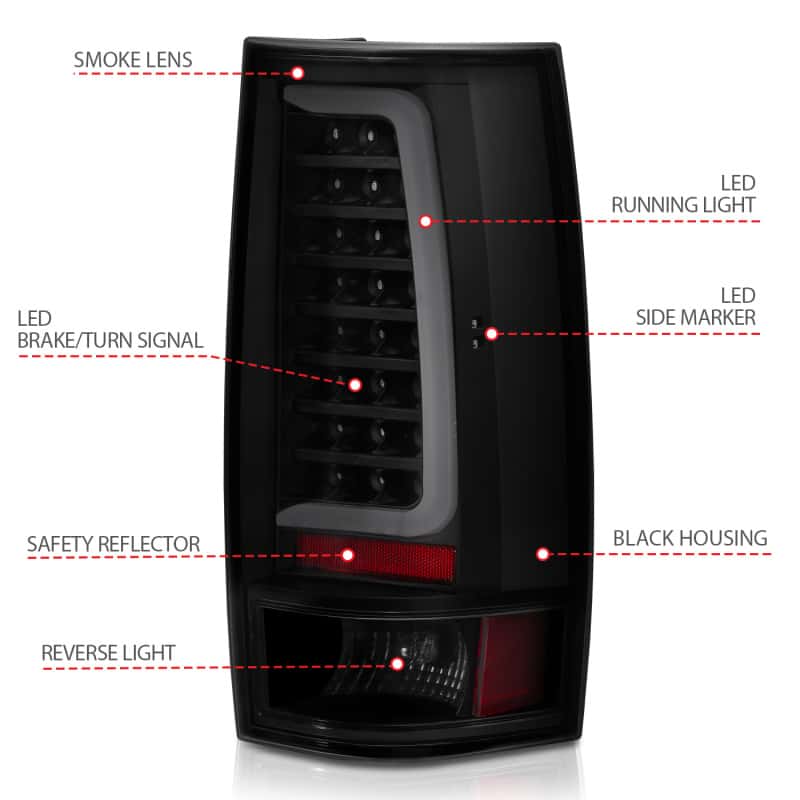 ANZO — ANZO 2007-2014 Chevy Tahoe LED Taillight Plank Style Black w/Smoke Lens - view 11