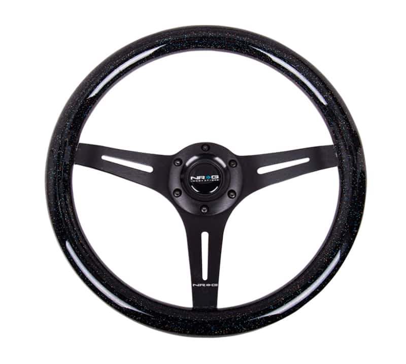 NRG — NRG Classic Wood Grain Steering Wheel (350mm) Black Sparkled Grip w/Black 3-Spoke Center - view 1