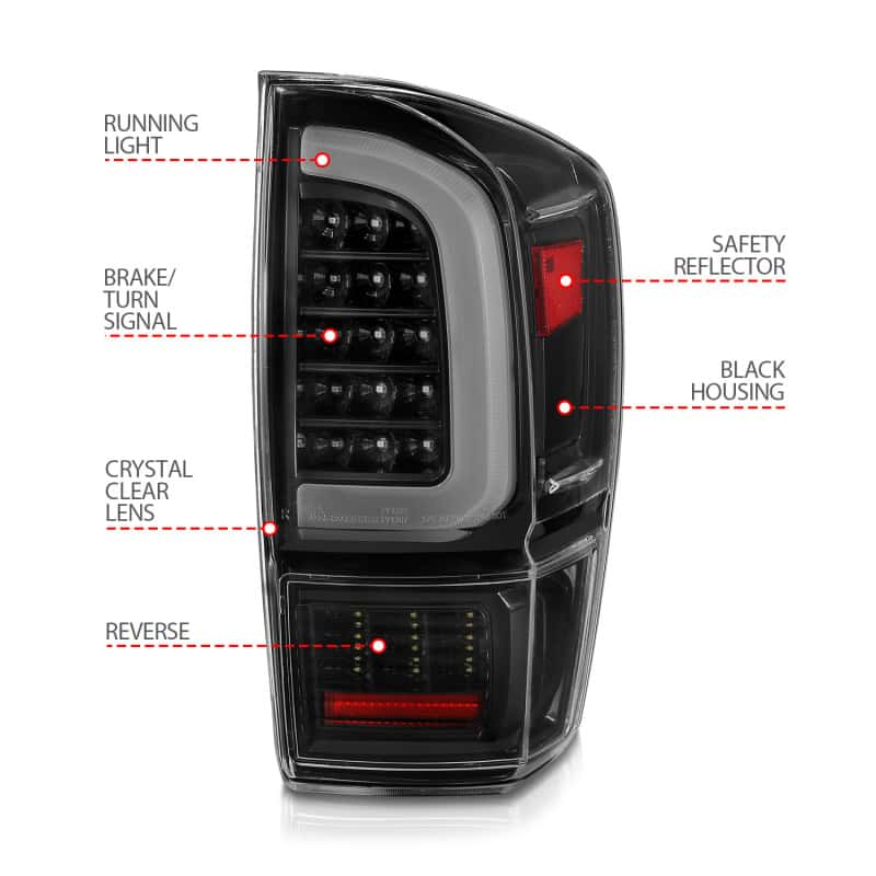 ANZO — ANZO 16-21 Toyota Tacoma LED Tail Lights - w/ Light Bar Sequential Black Housing & Clear Lens
Tail Light Set - view 10