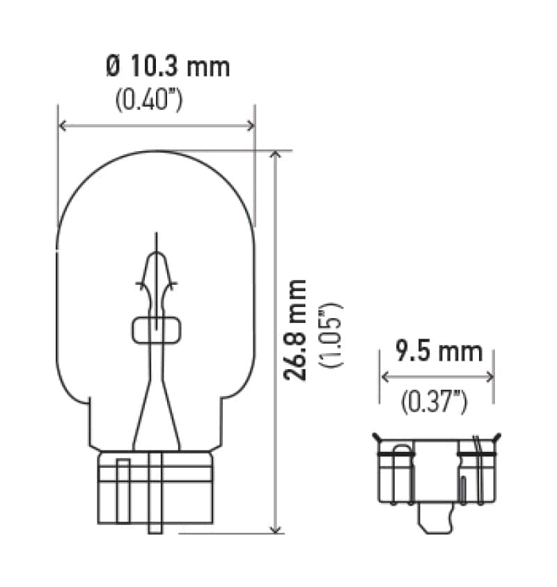 Hella — Hella Bulb 194 12V 4W W2.1x9.5d T3.25 (Min. Order QTY 10)
194 Incan Bulb - view 4