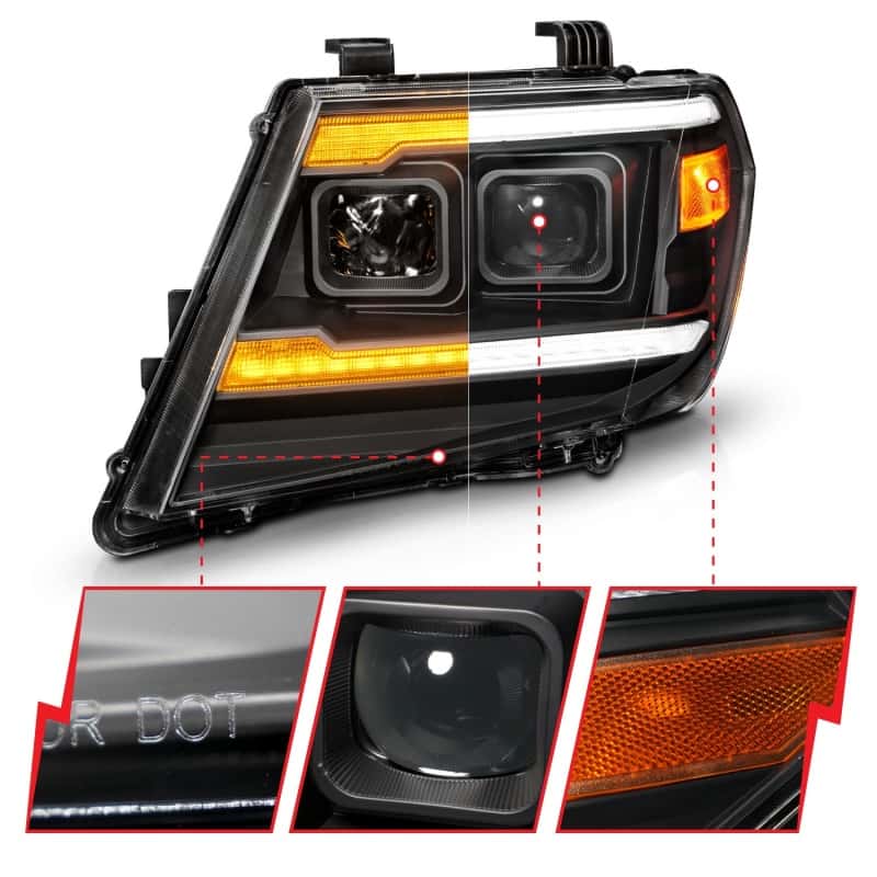 ANZO — ANZO 09-20 Nissan Frontier Black Projector Plank Style DRL w/ Switchback & Sequential LED DRL
Head Light Set
HdLtSet - view 4