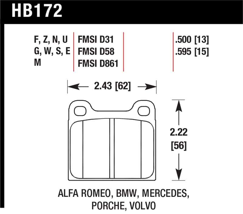 Hawk Performance — Hawk 63-65 Porsche 356 Front /  69-83 911 / 64-72 912 Rear DTC-60 Race Brake Pads
Disc Brake Pad - view 1
