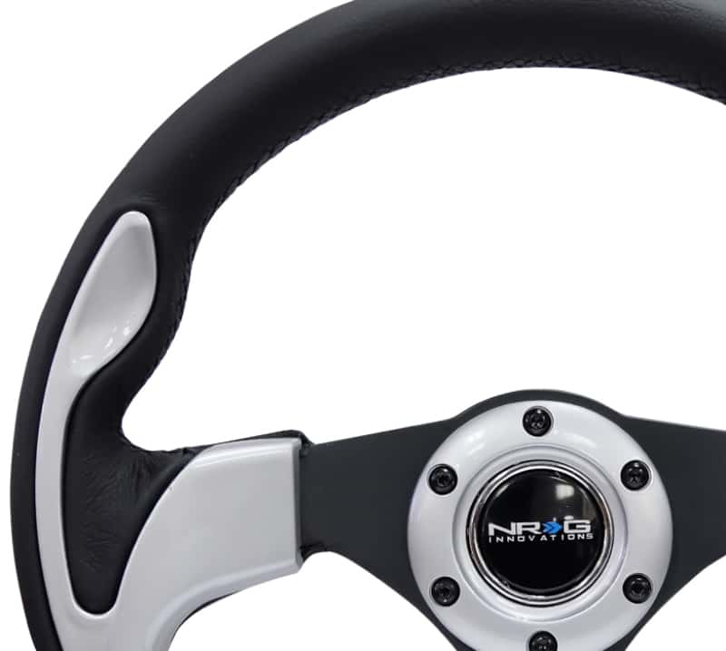 NRG — NRG Reinforced Steering Wheel (320mm) Blk w/Silver Trim & 5mm 3-Spoke - view 7