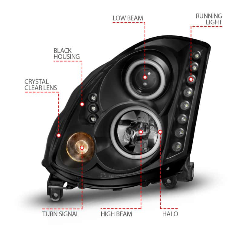 ANZO — ANZO 2003-2007 Infiniti G35 Projector Headlights w/ Halo Black (CCFL) (HID Compatible)
Head Light Set
HdLtSet - view 11