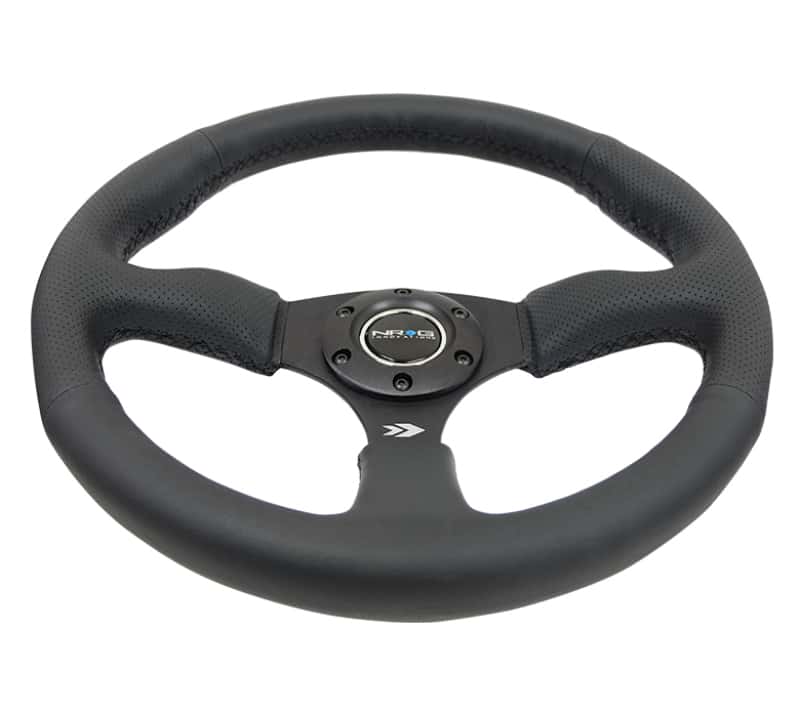 NRG — NRG Reinforced Steering Wheel (350mm / 2.5in. Deep) Blk Leather Comfort Grip w/5mm Matte Blk Spokes - view 3