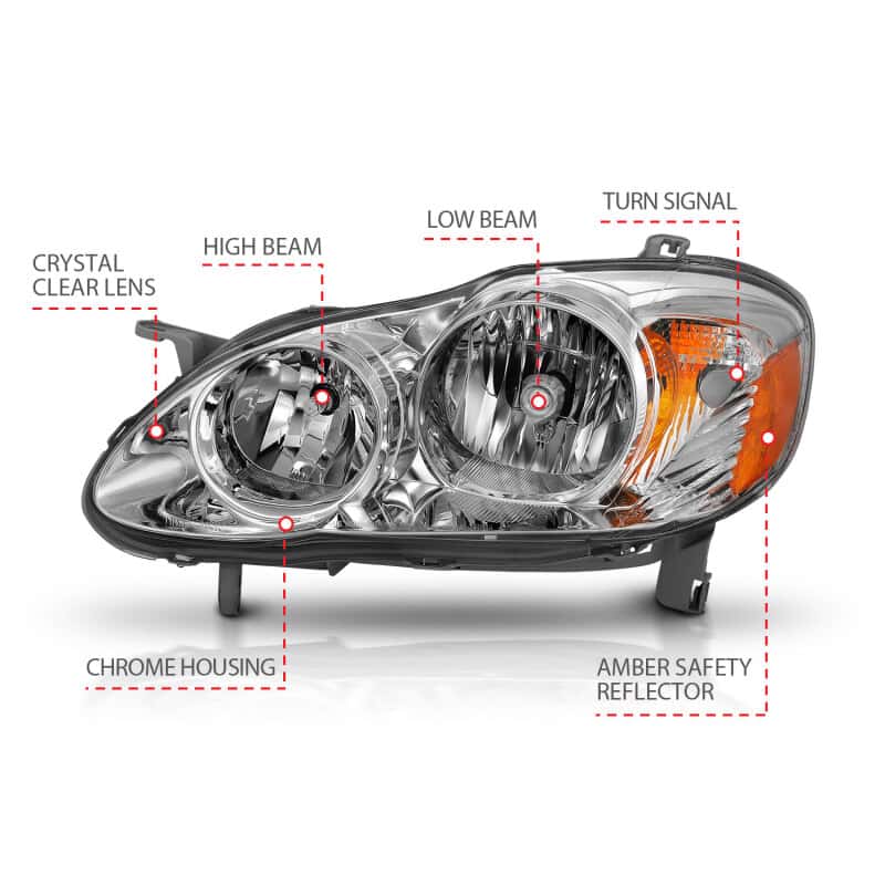 ANZO — ANZO 2005-2008 Toyota Corolla Crystal Headlight Chrome Amber
Head Light Set - view 9