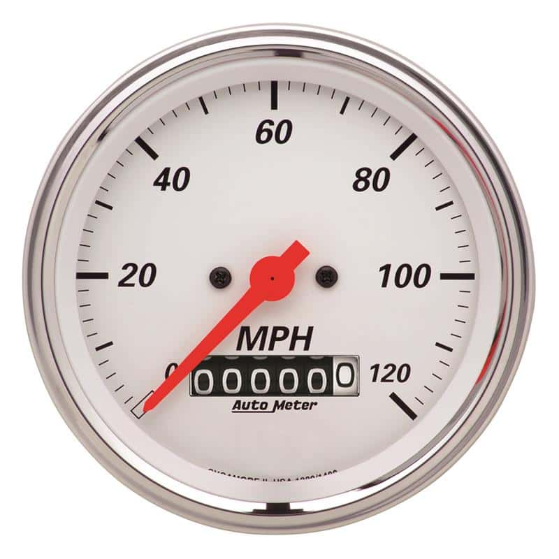 AutoMeter — AutoMeter Gauge Speedometer 3-3/8in. 120MPH Elec. Prog. W/ Wheel Odo Arctic White
3.4" SPD ELE WHL AW - view 1