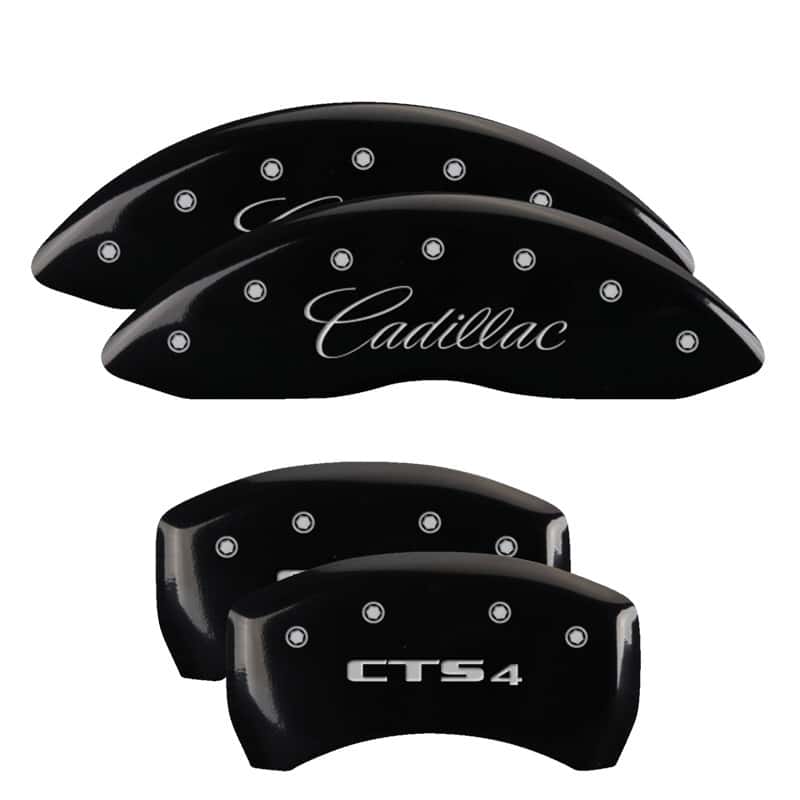MGP — MGP 4 Caliper Covers Engraved Front Cursive/Cadillac Engraved Rear CTS4 Black finish silver ch
Caliper Covers - view 1