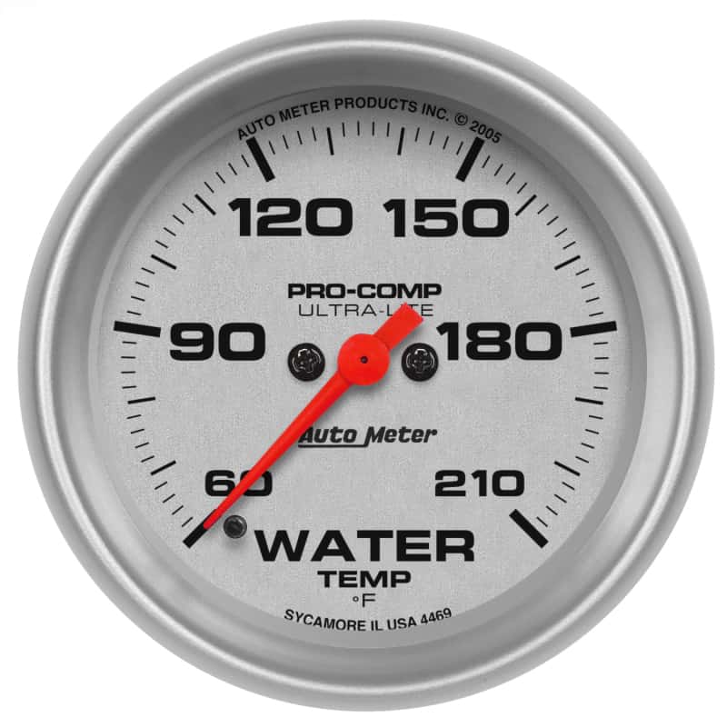 AutoMeter — Autometer Ultra-Lite 66.7mm Full Sweep Electronic 60-210 Degree F Water Temperature Gauge
2-5/8" LOW TEMP GA, - view 1