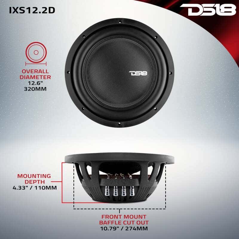 DS18 — DS18 12in 800 Watts RMS 2 ohm DVC Shallow Mount Fiber Glass Subwoofer IXS Series - view 3