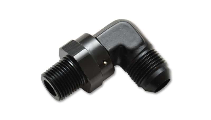 Vibrant — Vibrant -10AN to 3/8in NPT Male Swivel 90 Degree Adapter Fitting
10ANML-3/8"NPT90Swvl
-10ANML-3/8"NPT90Deg
AN Fitting - view 2