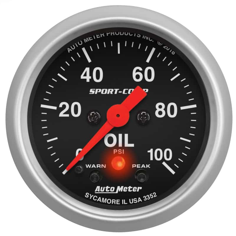 AutoMeter — Autometer 2-1/16in Oil Pressure w/Peak & Warn 0-100 PSI Stepper Motor Sport-Comp - view 1