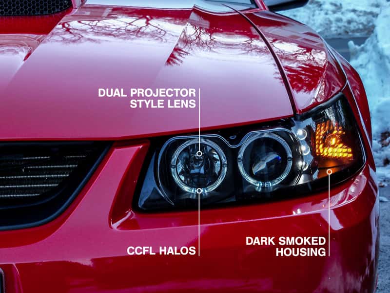 Raxiom — Raxiom 99-04 Ford Mustang Dual LED Halo Projector Headlights- Black Housing (Smoked Lens)
Headlights - view 11
