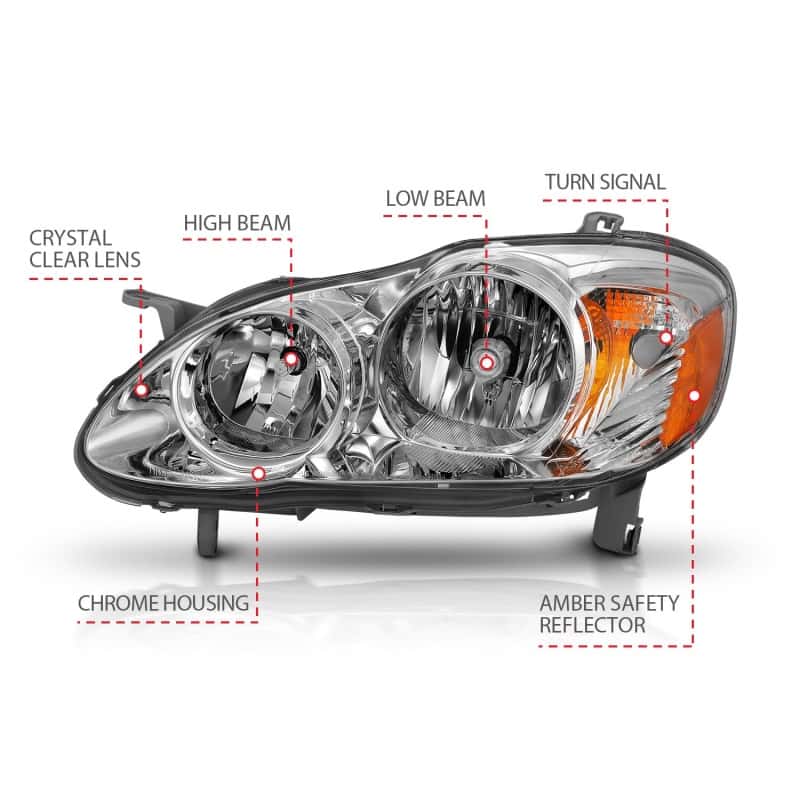 ANZO — ANZO 2005-2008 Toyota Corolla Crystal Headlight Chrome Amber
Head Light Set - view 5