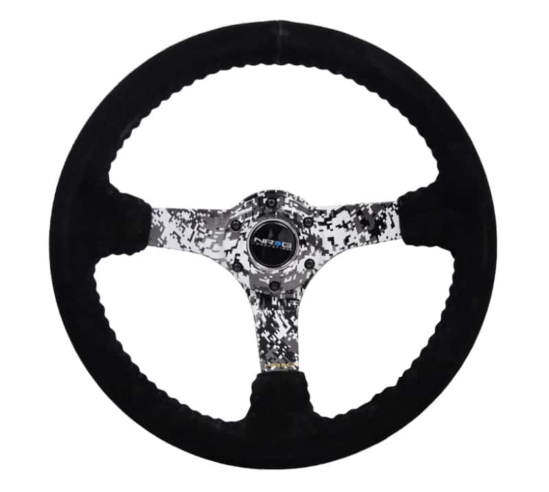 NRG — NRG Reinforced Steering Wheel (350mm / 3in. Deep) Blk Suede w/Hydrodipped Digi-Camo Spokes - view 1