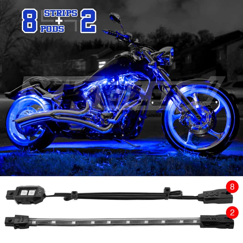XKGLOW — XK Glow Single Color XKGLOW LED Accent Light Motorcycle Kit Blue - 8xPod + 2x8InStrips - view 1