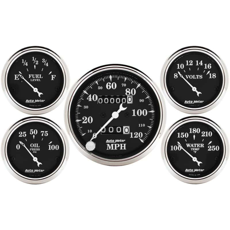 AutoMeter — Auto Meter Gauge Kit 5 pc. 3 1/8in & 2 1/16in Mechanical Speedometer Old Tyme Black
OLD TYME BLACK 5 PC. - view 2