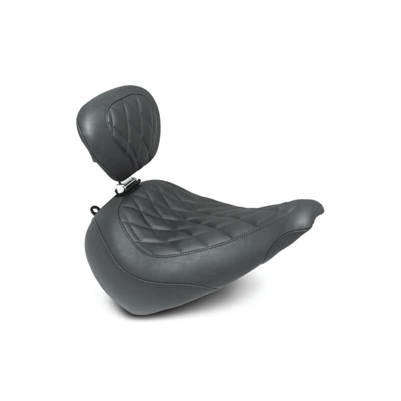 Mustang Motorcycle — Mustang 18-21 Harley Fat Boy Wide Tripper Solo Seat w/Driver Backrest Diamond Stitch - Black - view 2