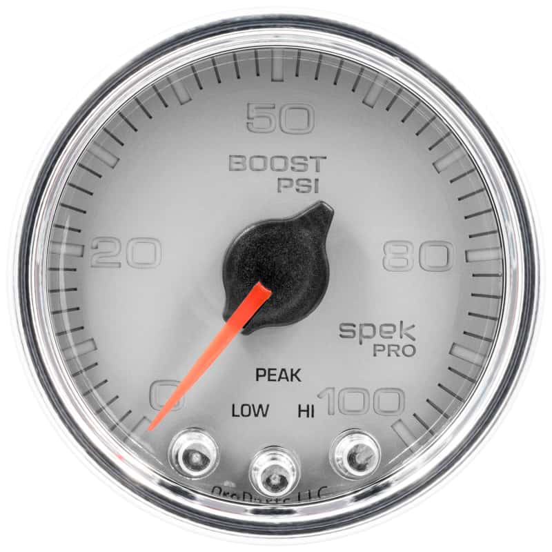 AutoMeter — Autometer Spek-Pro Gauge Boost 2 1/16in 100psi Stepper Motor W/Peak & Warn Slvr/Chrm
GA 2" BST 100 SCC SP - view 1