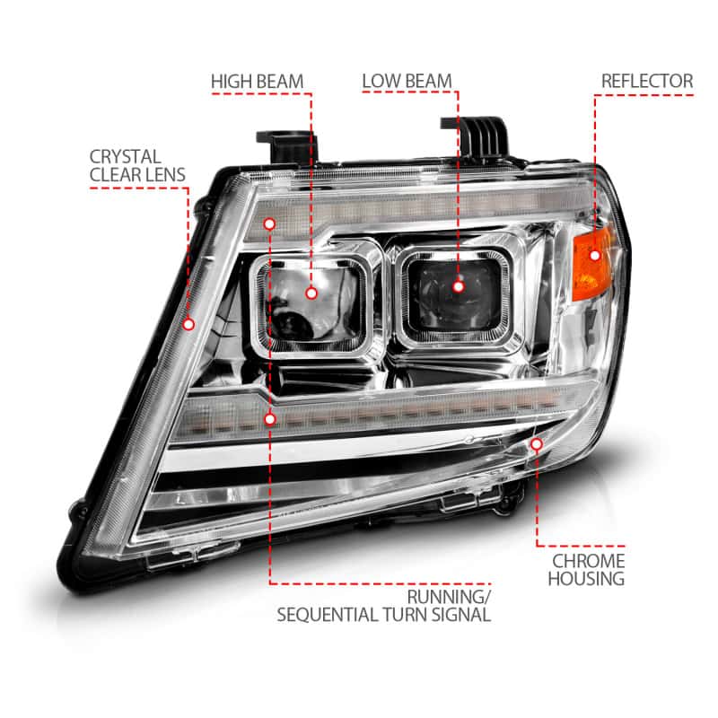 ANZO — ANZO 09-20 Nissan Frontier Chrome Projector Plank Style DRL w/ Switchback & Sequential LED DRL
Head Light Set
HdLtSet - view 11