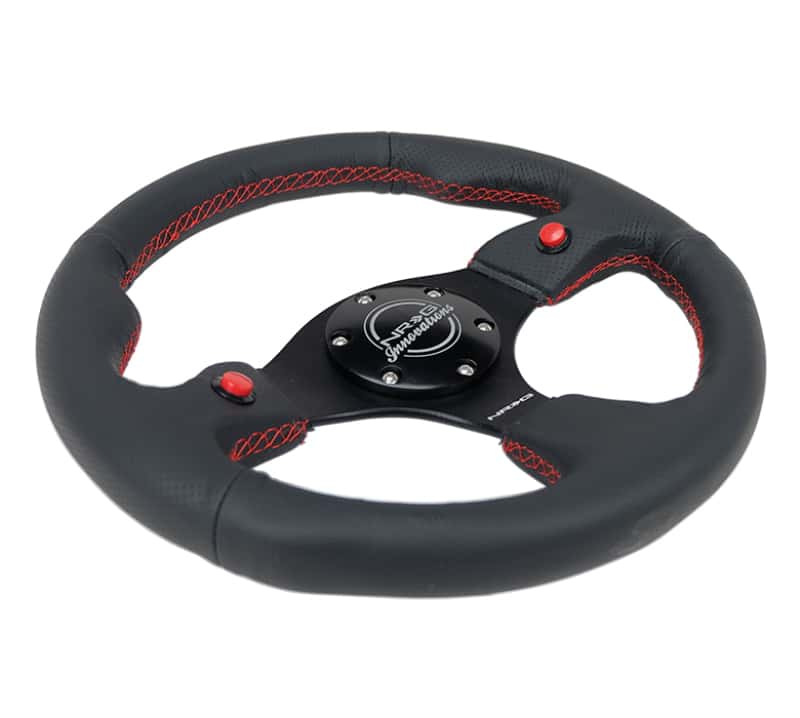 NRG — NRG Reinforced Steering Wheel (320mm) Blk Leather w/Dual Buttons - view 5