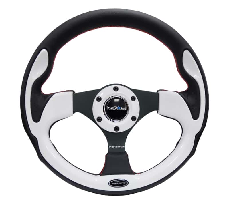 NRG — NRG Reinforced Steering Wheel (320mm) Blk w/White Trim & 4mm 3-Spoke - view 1