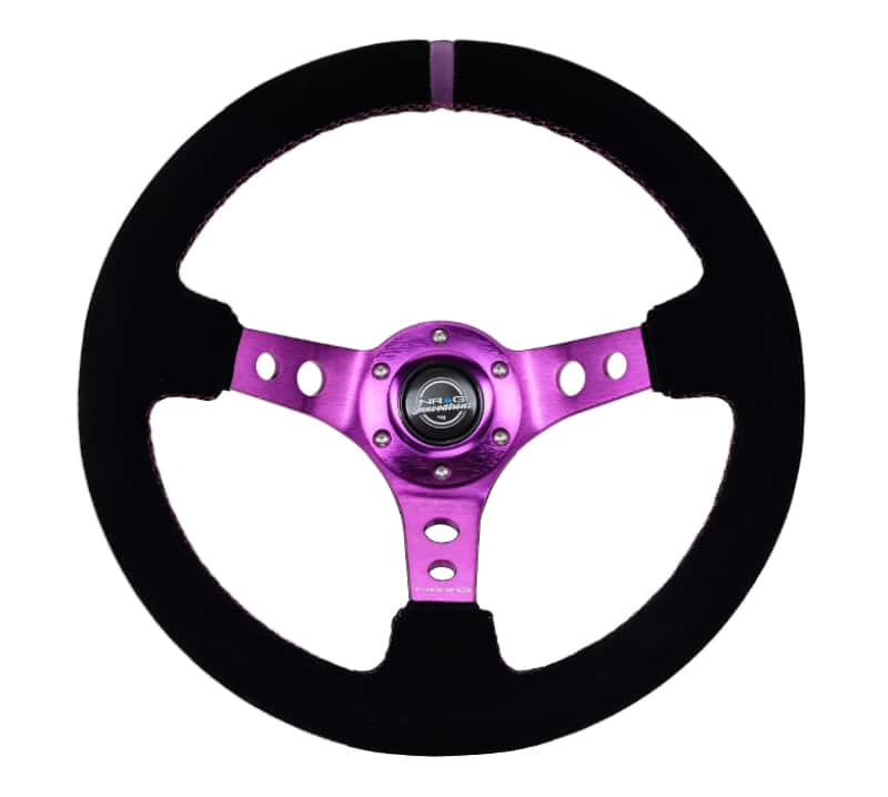 NRG — NRG Reinforced Steering Wheel (350mm / 3in. Deep) Black Suede w/Purple Center & Purple Stitching - view 1