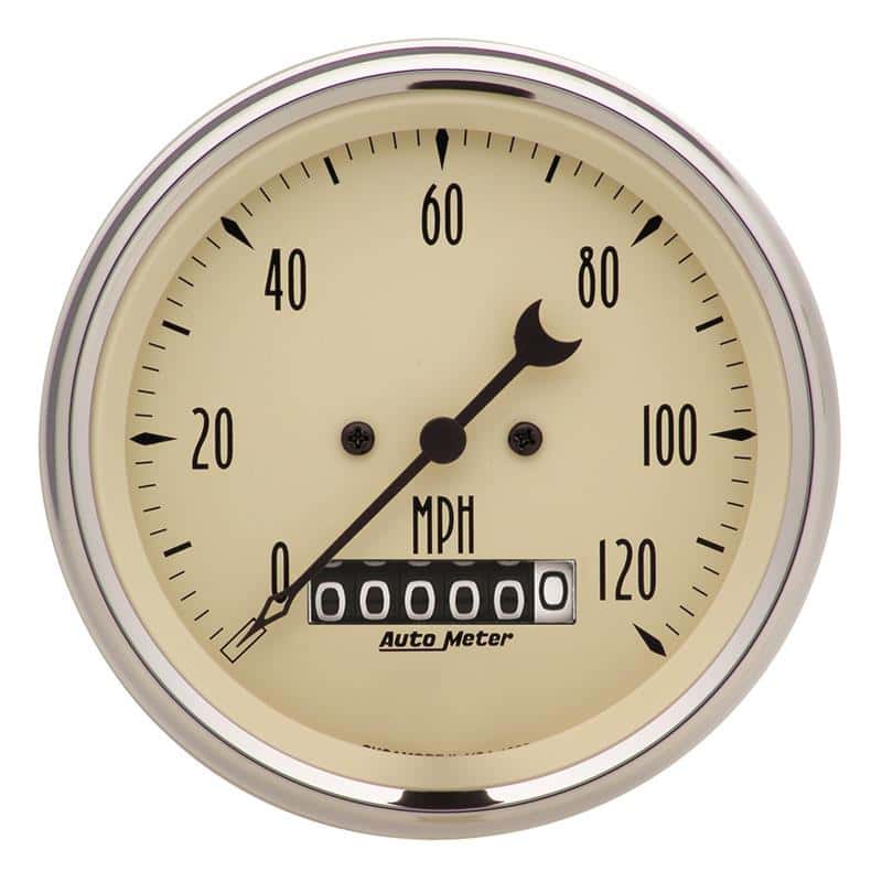 AutoMeter — Autometer 3-3/8in 120mph Antique Beige Elec. Programmable Speedometer w/ Wheel Odometer
3.4" SPD ELE WHL AB - view 2