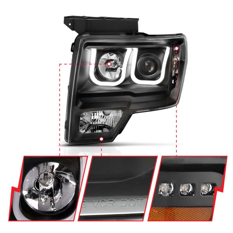 ANZO — ANZO 2009-2014 Ford F-150 Projector Headlights w/ U-Bar Switchback Black w/ Amber
Head Light Set
HdLtSet - view 12