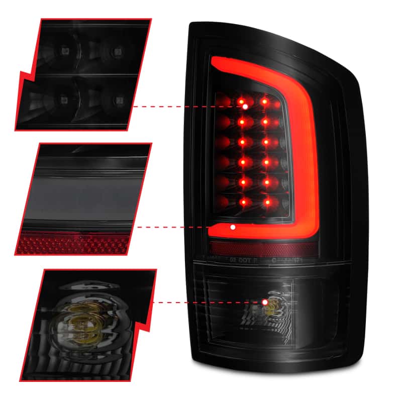 ANZO — ANZO 2002-2006 Dodge  Ram 1500 LED Tail Lights w/ Light Bar Black Housing Smoke Lens - view 9