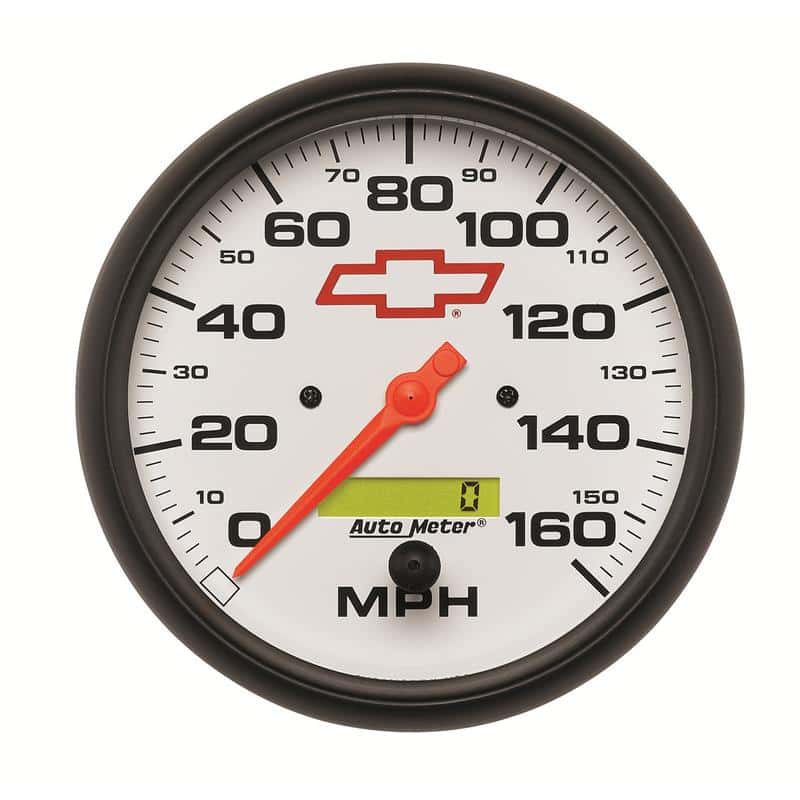 AutoMeter — AutoMeter Gauge Speedometer 5in. 160MPH Elec. Programmable Chevy Red Bowtie White
5" SPEEDO, 160 MPH, - view 2