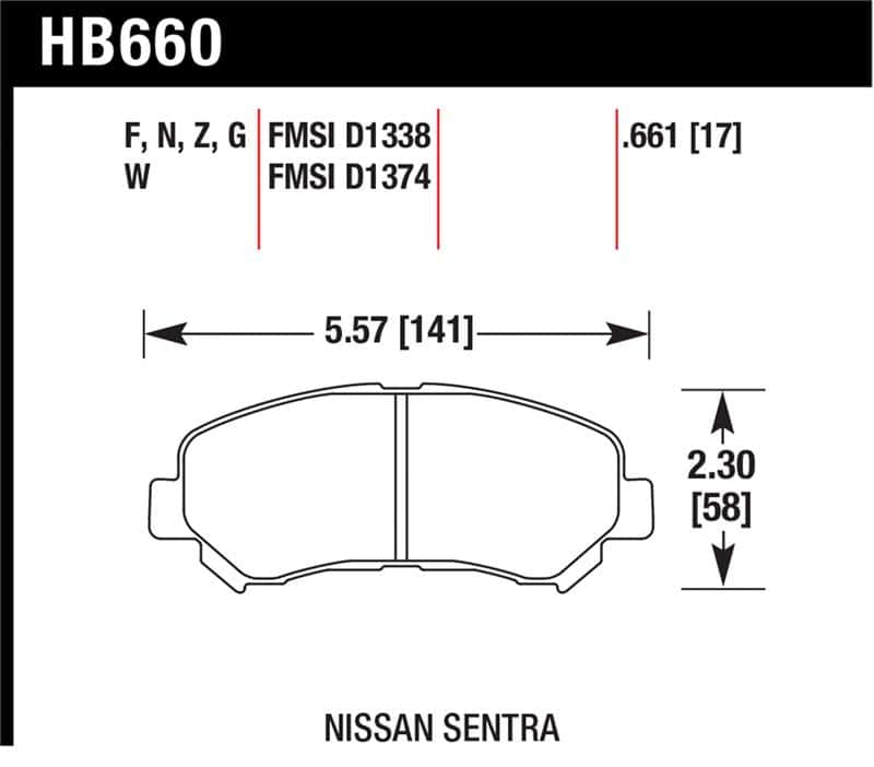 Hawk Performance — Hawk 09-10 Nissan Maxima / 08-10 Rogue / 07-09 Sentra SE-R / 10  Sentra SE-R M/T HPS Street Front Br
Disc Brake Pad - view 1
