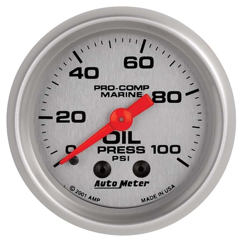 AutoMeter — Autometer Marine Silver Oil Pressure 2 1/16in 100 psi Mechanical Gauge
GA 2" OP 100PSI M MS - view 1