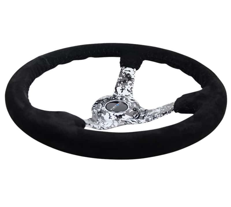 NRG — NRG Reinforced Steering Wheel (350mm / 3in. Deep) Blk Suede w/Hydrodipped Digi-Camo Spokes - view 5