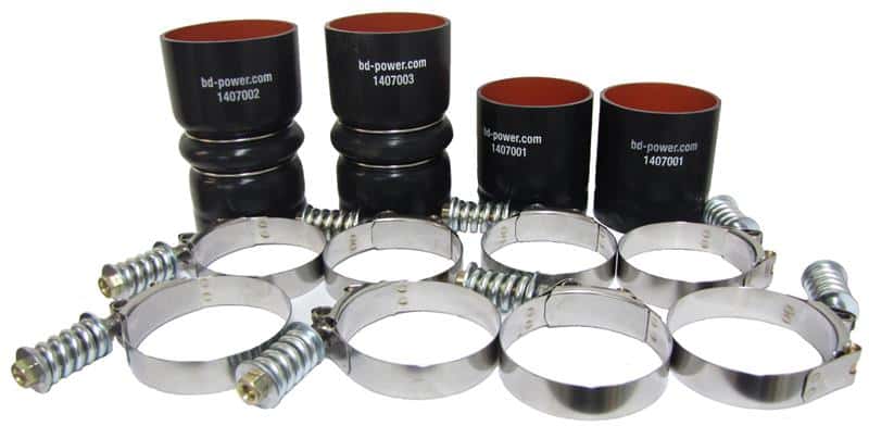 BD Diesel — BD Diesel Intercooler Hose & Clamp Kit - 2008-2010 Ford 6.4L Powerstroke
HOSE & CLAMP KIT
TChrgrIcoolerHs - view 2