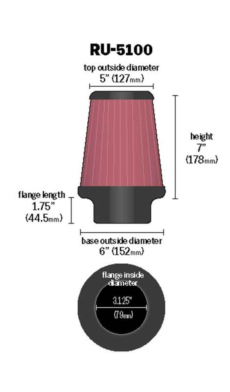 K&N Engineering — K&N Universal Clamp-On Air Filter 3-1/8in FLG / 6in B / 5in T / 7in H
Universal Clamp-On A
Clamp-on Air Filter - view 3