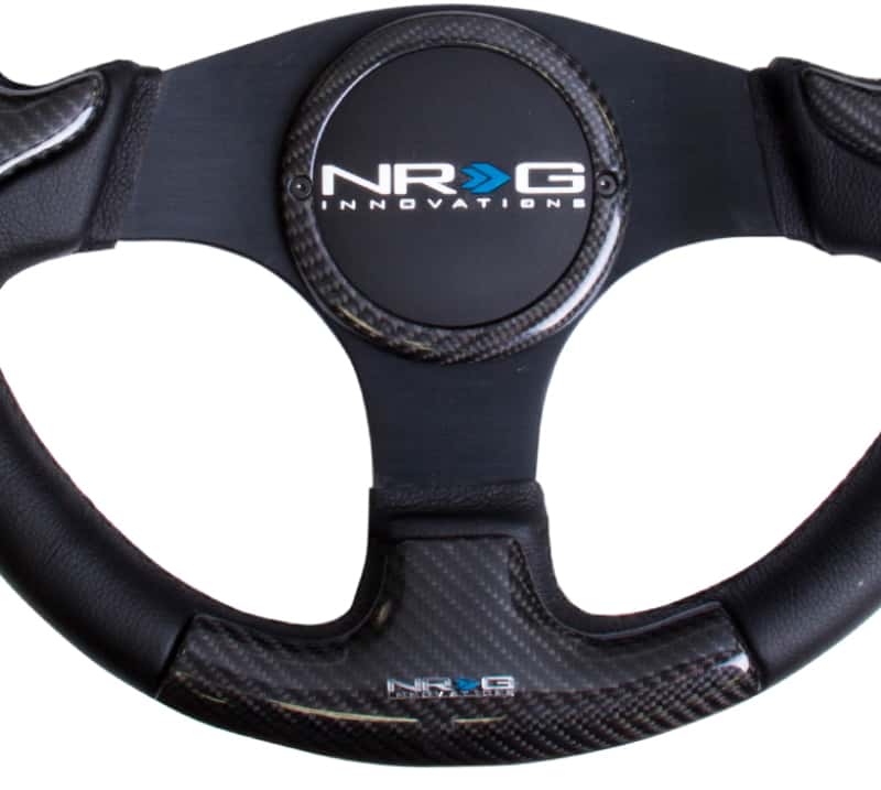 NRG — NRG Carbon Fiber Steering Wheel (350mm) Blk Frame Blk Stitching w/Rubber Cover Horn Button - view 3