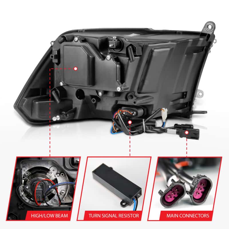 ANZO — ANZO 2009-2018 Dodge Ram 1500 Projector Headlights Plank Style Halo w/Switchback Matte Black
Head Light Set
HdLtSet - view 12