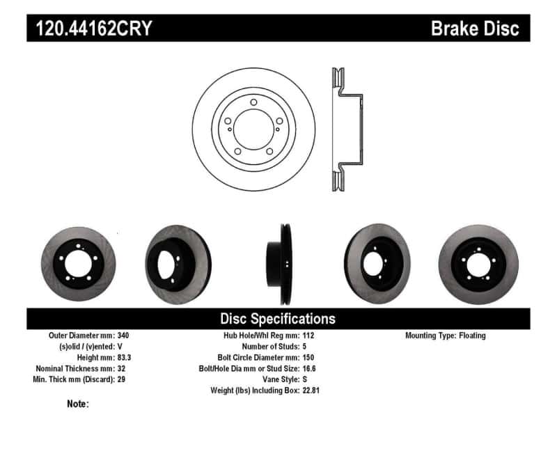 Stoptech — Stoptech 08-11/13-18 Toyota Land Cruiser Front Premium High Carbon Cryo Brake Rotor
Disc Brake Rotor
Cryostop Rotor - view 3