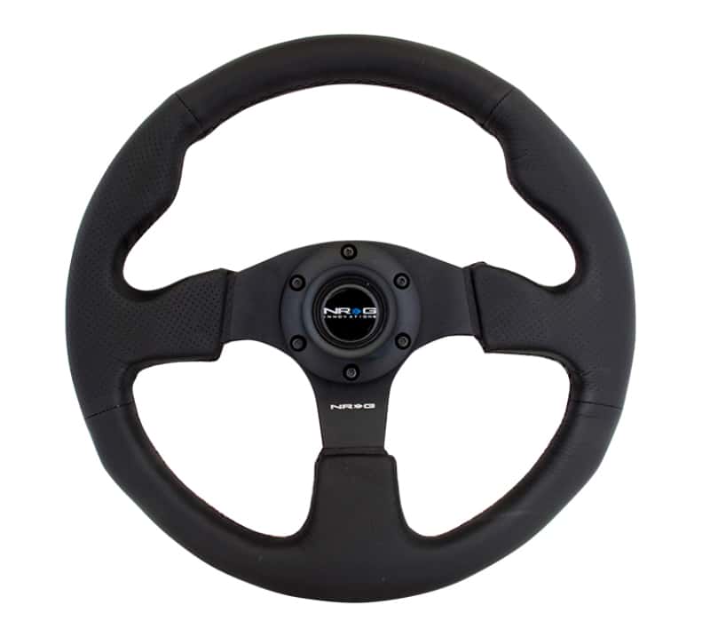 NRG — NRG Reinforced Steering Wheel (320mm) Black Leather w/Black Stitching - view 1